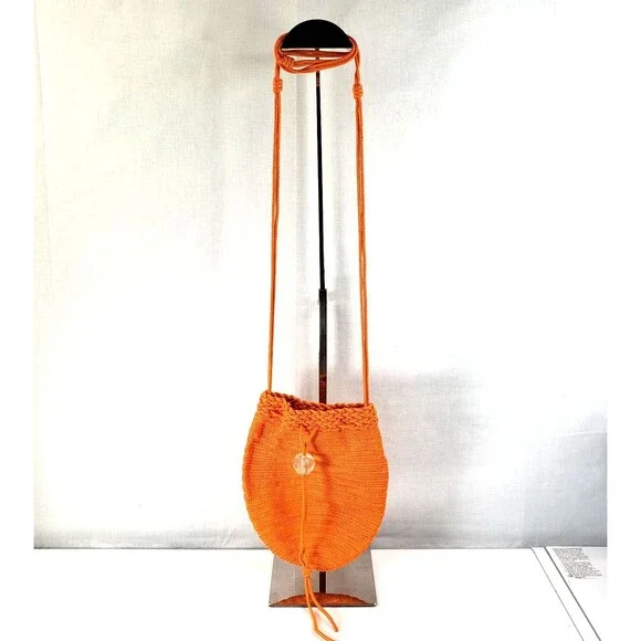 Donna Karan New York Orange Bag Purse Woven Evening Drawstring Pouch Crossbody